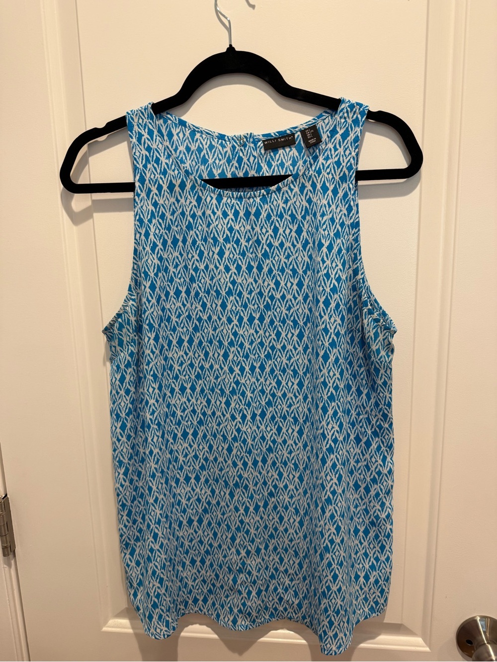 Willi Smith Blue & White Printed Sleeveless Tank